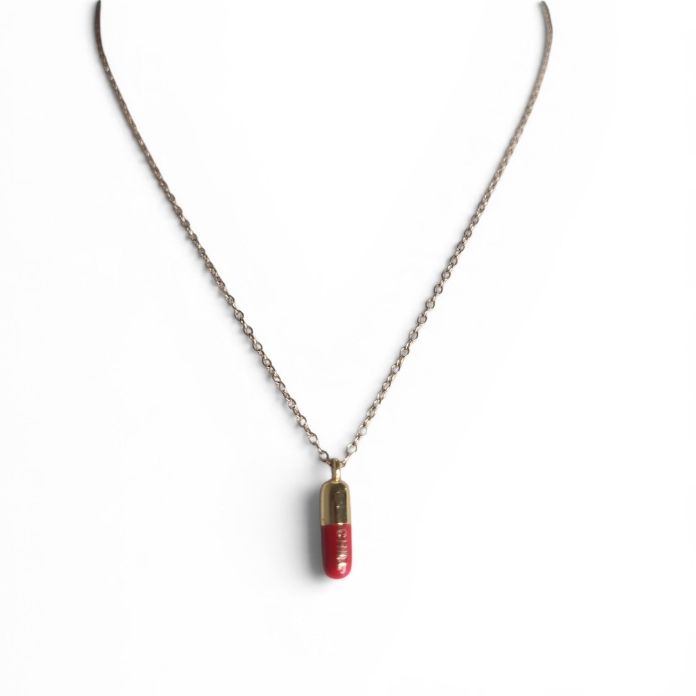 Kris Nations Chill Pill Necklace in Coral Red